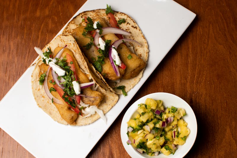 Fish Taco Baja style with crispy cod and chipotle slaw