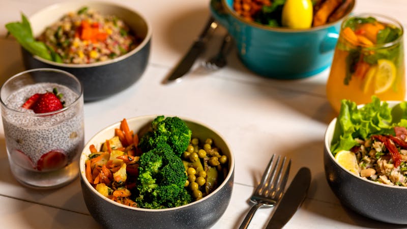 Veggie Buddha Bowl with roasted vegetables and quinoa